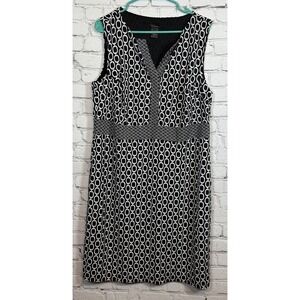 Ann‎ Taylor Dress Sleeveless Sheath Black White Geometric Print XL